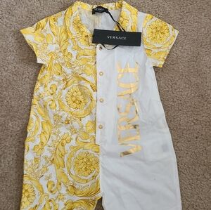Versace Boy's Barocco Logo Collared Playsuit